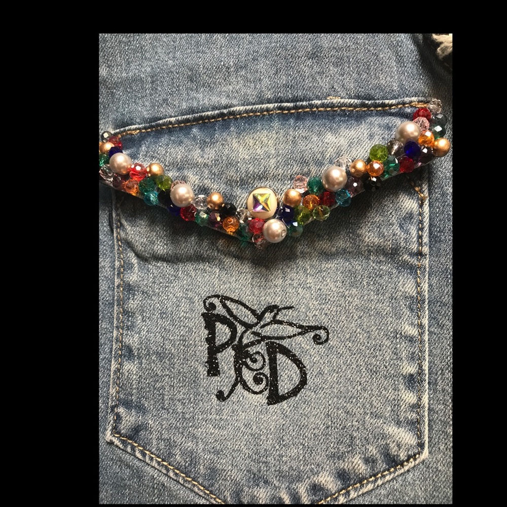 One of a Kind Butterfly Mask Sleeveless Denim Shirt - Picture 6 of 7